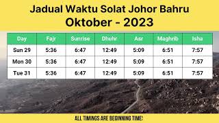 Jadual Waktu Solat Johor Bahru Oktober 2023 [upl. by Cresa737]