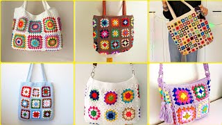 Crochet multicoloured fancy bagcrochet flower pattern handbagtote bag designs [upl. by Wernher]