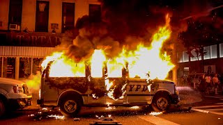 NYC RIOT MAYHEM 4 NYPD CARS BURN amp EXPLODE amp Protestors Block FDNY  Cop Reported Trapped Inside [upl. by Ledah]