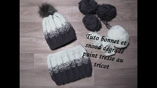 TUTO BONNET DEGRADE POINT TRESSE AU TRICOT [upl. by Aidnic826]