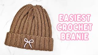 how to crochet a beanie for beginners 🧸 easy knitlook crochet beanie hat tutorial [upl. by Blisse281]