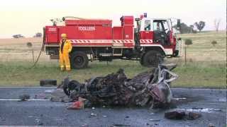 Fatal overtaking collision in Myola near Bendigo 140312 Warning Graphic images [upl. by Arondell8]