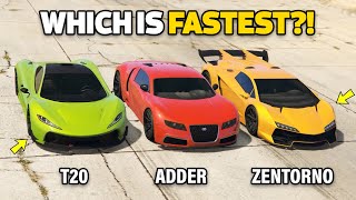 GTA 5 ONLINE  ADDER VS T20 VS ZENTORNO WHICH IS FASTEST [upl. by Thar]