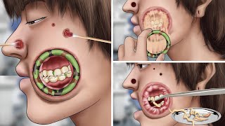 ASMR Cleaning big hole swollen face piercings  Removal animation [upl. by Hsirahc]