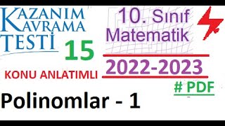 10 Sınıf  Kazanım Testi 15  Polinomlar 1 MEB  2022 2023  Matematik  PDF [upl. by Kosak482]