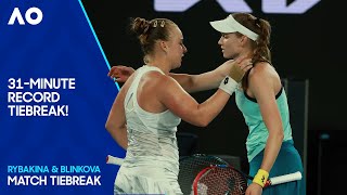 The Longest Singles Tiebreak in Grand Slam History  Rybakina v Blinkova  Australian Open 2024 [upl. by Drapehs]