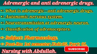 Adrenergic and anti adrenergic drugs in Urdu PostRn 1st Unit5part1  pharmacology [upl. by Cummine755]