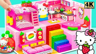 Make Hello Kitty House with Bunk Bed Kitchen Living Room Rainbow Stairs ❤️ DIY Miniature House [upl. by Panthea]