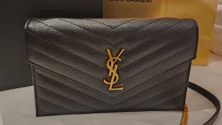 Unboxing Yves Saint Laurent Cassandre Matelasse Envelope Chain Wallet in Black [upl. by Annayehc]