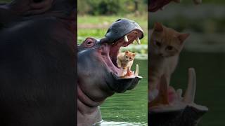 Hippo Eating Little Cat😯 cat hippo youtubeshorts viralvideo cartoon animation ai funny [upl. by Kera]