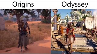 Assassins Creed Odyssey vs Assassins Creed Origins Combat System Gameplay Comparison [upl. by Avera7]