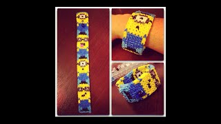 Minions Totem Pole Bracelet Rainbow Alpha Loom Mural Pixel Pictures Tutorial [upl. by Aronid]