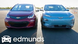 Hyundai Kona Electric vs Chevrolet Bolt EV Which Is the Best Affordable LongRange EV  Edmunds [upl. by Leilah]