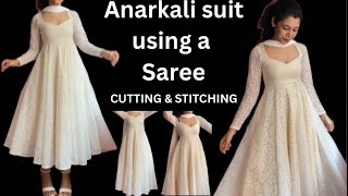 ANARKALI DRESS USING MEESHO SAREE CUTTING AND STITCHING [upl. by Butch337]