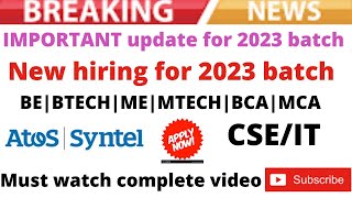 Atos Syntel Off Campus Drive 20222023 Latest Recruitment for Freshers freshersjobsbtechjobsjobs [upl. by Noseyt]