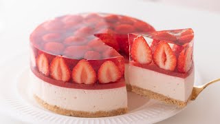 いちごのレアチーズケーキの作り方 NoBake Strawberry Cheesecake＊Eggless amp Without oven｜HidaMari Cooking [upl. by Ailahs]