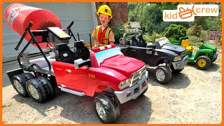 Pouring concrete with kids ride on cement mixer construction trucks amp toys Educational  Kid Crew [upl. by Yragerg893]