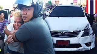 Crazy driving Confused American tourist driving the wrong way crashes into 13 vehicles in Thailand [upl. by Kokoruda]