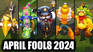 All New April Fools Skins Spotlight 2024 Ornn ChoGath Twitch Rammus Zac League of Legends [upl. by Ialohcin]