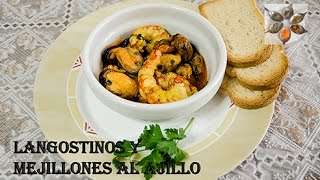 Receta de langostinos y mejillones al ajillo [upl. by Aderb]