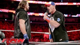 John Cena and AJ Styles make their WrestleManiaworthy dream match official Raw June 13 2016 [upl. by Nryhtak]