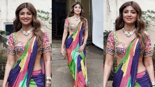 Shilpa Shetty ने रंग बिरंगी Saree मैं दिए Midea को Pose Spotted At Filmistan Studio 🔥😘😍 [upl. by Ariaet]