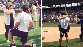 Shawn Johnson gets engaged to Andrew East at Chicago Cubs game [upl. by Tserof955]