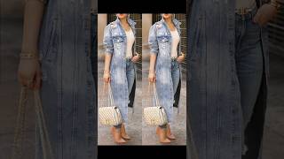 latest denim long jacket  denim coat outfit ideas shorts [upl. by Mixie]