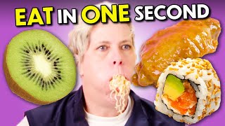 Eat In One Second Challenge Sushi Roll Chicken Wing Kiwi  People Vs Food [upl. by Rabjohn]