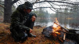 Solo Camping in Heavy Rain  Campfire Fajitas Mukbang [upl. by Haleeuqa]