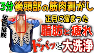 【3分で年始の体大掃除】後頭骨の筋肉剥がしで溜まった脂肪・疲れ・老廃物全部流して新年を迎えよう！『内臓脂肪・中性脂肪・腰痛・ストレートネック・首肩コリ・五十肩・腱鞘炎・バネ指すべて解消』 [upl. by Moule602]