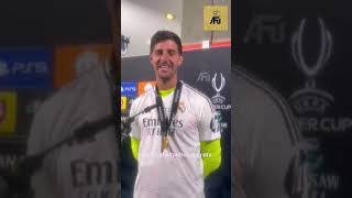 Réaction de Thibaut Courtois en zone mixte après le sixième sacre du club madrilène en SuperCoupe [upl. by Eiramrefinnej]