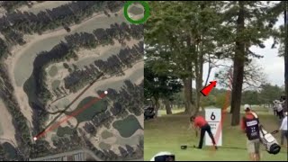 Bubba Watson takes INSANE line off the tee through trees to cut dogleg Full story amp Protracer [upl. by Atalie36]