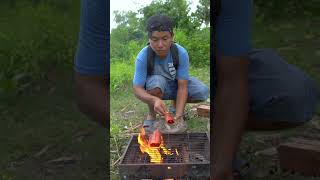 Outdoorfood SIMPLE BUT USEFUL Eat Hotdog In Forest camping outdoor bushcraf forest survival [upl. by Ayerf960]