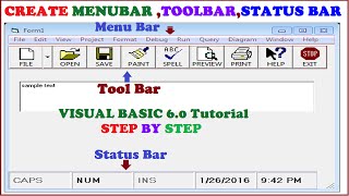 Create Tool BarStatus Bar and Menu Bar using Visual Basic 60Step By Step Visual Basic Tutorial [upl. by Eutnoj326]