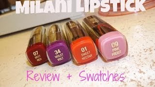 ♡Drugstore Lipstick Milani Color Statement Lipstick SwatchesReview♡ [upl. by Colbye]