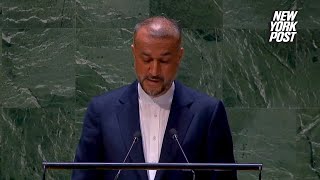 Iran foreign minister warns US at United Nations ‘Will not be spared from this fire’ [upl. by Bara664]