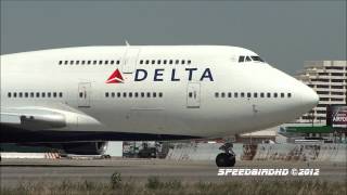 Delta Airlines Boeing 747451s Landing and Takeoff From Los Angeles [upl. by Perr]