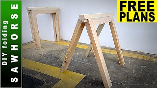 🟢 DIY Folding Sawhorse  Saw Horses Build  FREE PLANS [upl. by Kcirred80]