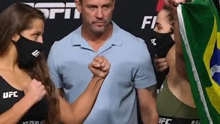 Felicia Spencer vs Norma Dumont Viana  Weighin FaceOff  UFC Fight Night Font vs Garbrandt [upl. by Sotsirhc]