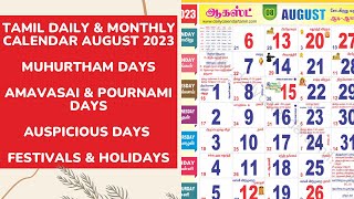 Tamil Calendar August 2023  Holidays Muhurtham Auspicious Date amp More [upl. by Anerrol]