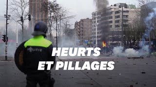 Aux PaysBas des manifestations contre les restrictions sanitaires virent à lémeute [upl. by Yks]