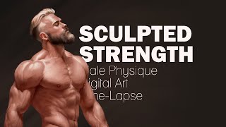 Sculpted Strength Bearded Man in Shirtless Pose Digital Painting  TimeLapse with Rebelle 7 art [upl. by Anatnom896]