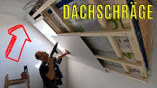 Trockenbau Übergang Dachschräge zur Betondecke Lattung Dachschräge ausrichten Dachflächenfenster [upl. by Cecilla841]