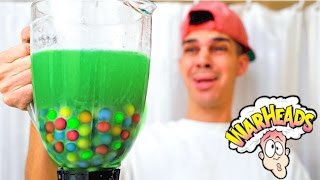 ATOMIC WARHEADS SOUR CANDY CHALLENGE  DIY SMOOTHIE DRINK [upl. by Ellingston3]