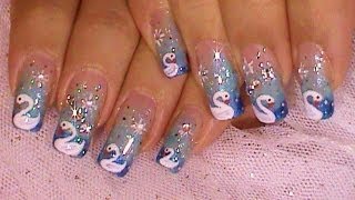 quot Dreaming Of Swans quot Blue Ombre Nail Art Design Tutorial Video [upl. by Ahsar951]