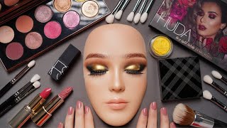 ASMR New Golden Glam Makeup on Mannequin  PatMcGrath Gucci Huda amp More Whispered [upl. by Ardnikat942]