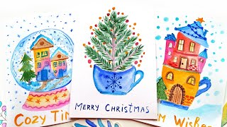 DIY Cute Watercolor Christmas Cards Ideas  Painting Tutorial \ Handmade Gifts Ideas [upl. by Hsenid]