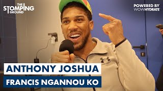 Anthony Joshua EXCLUSIVE Francis Ngannou KO Win Wont Talk Tyson Fury amp Praises Eddie Hearn [upl. by Litnahs]