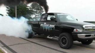 Pure Diesel Power built 98 Dodge 12 Valve Cummins Diesel Dually Burnout [upl. by Conchita669]